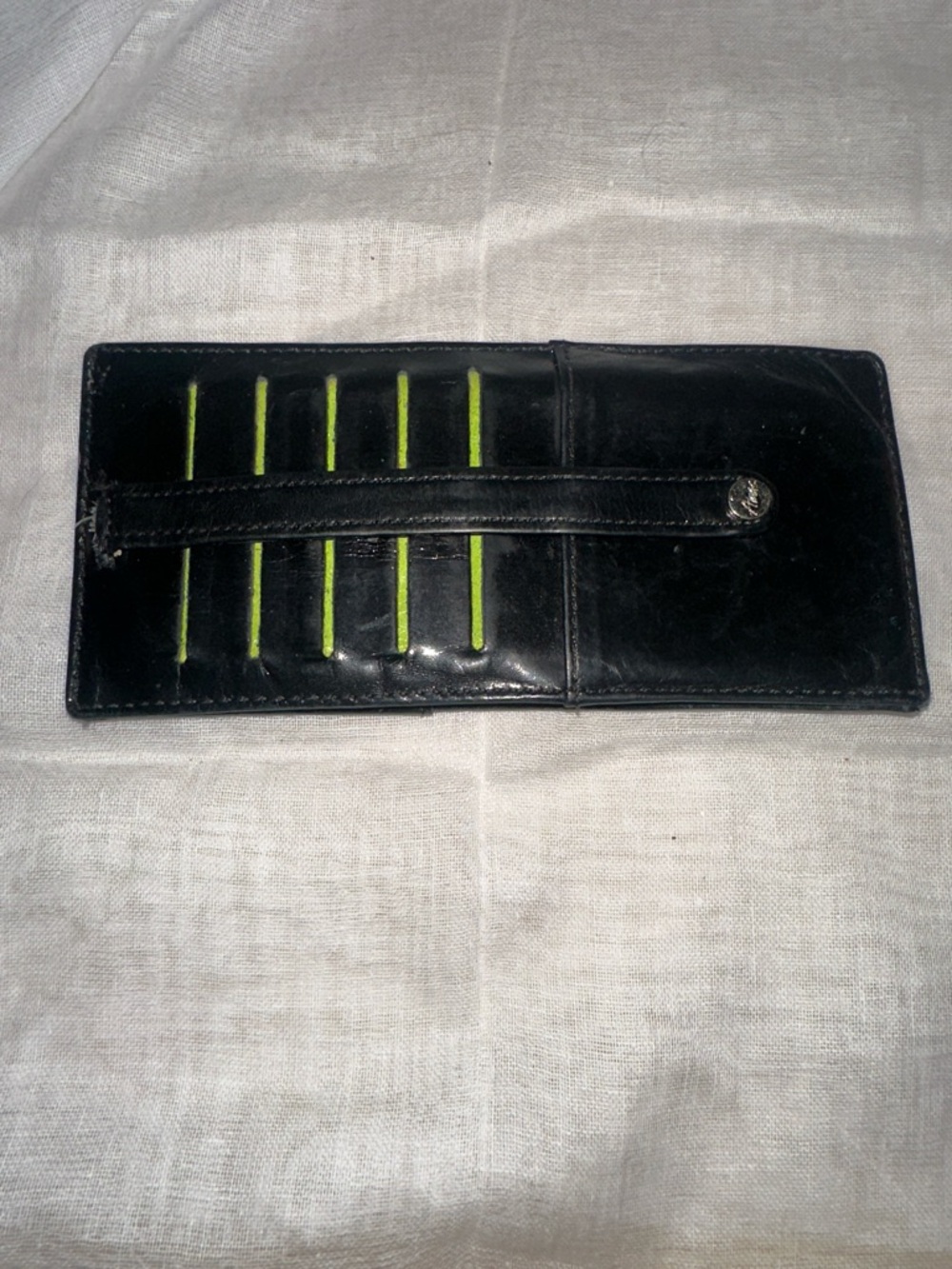 Abas Black Wallet with Neon Green Card Slots and pocket